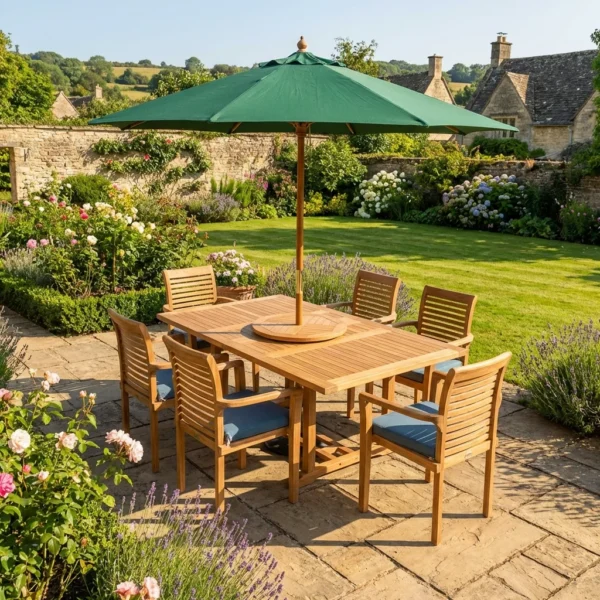 Teak 6 Seat Extendable Table Set